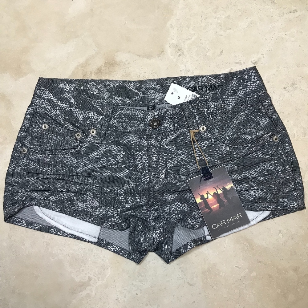 NWT Carmar python print metallic denim shorts